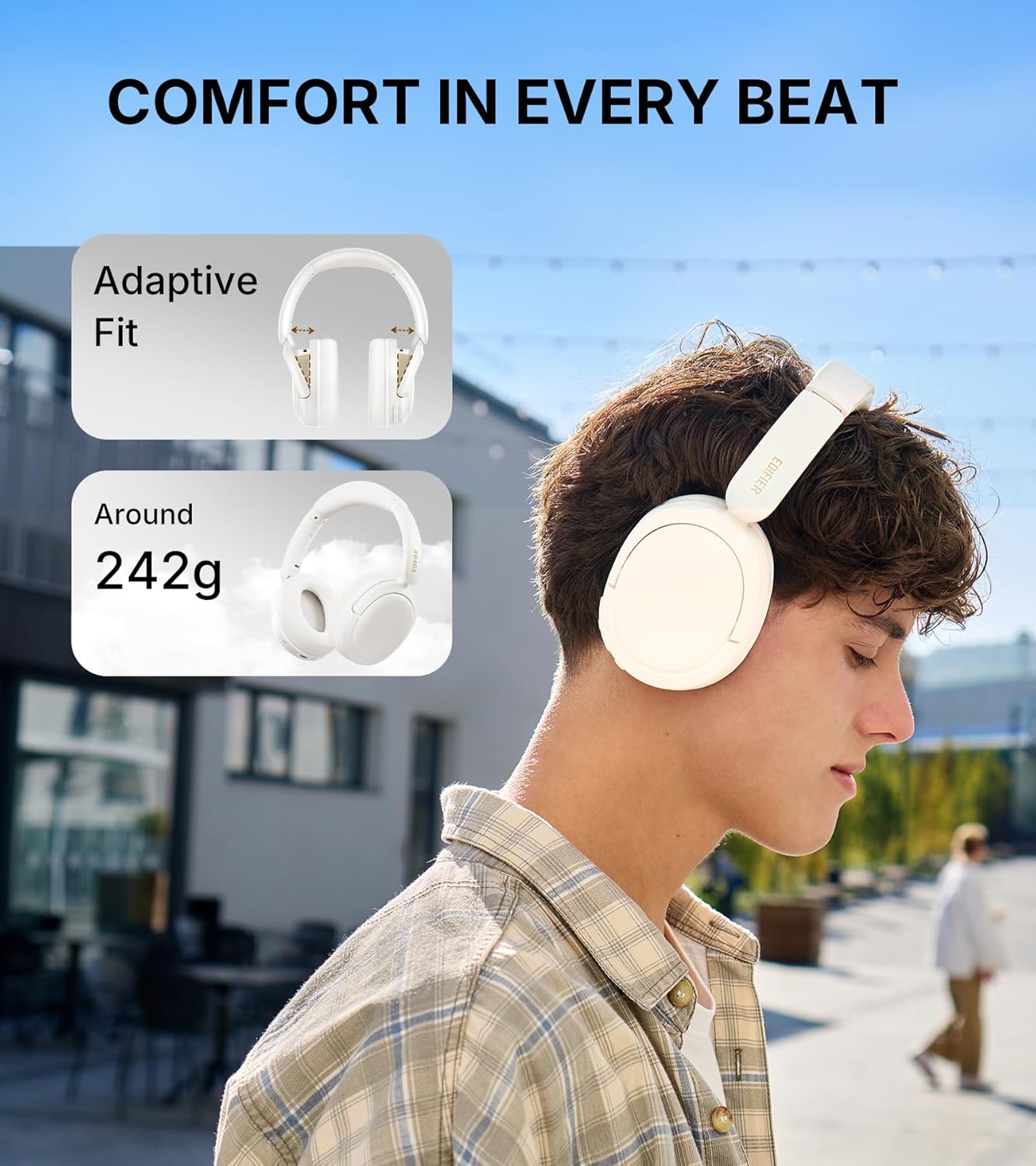 W800BT SE Wireless Over-Ear Bluetooth 5.4 Headphones - AI Call Noise Cancellation - 45H Playtime - Fast Charging - Dual Device- Game Mode - Foldable - White