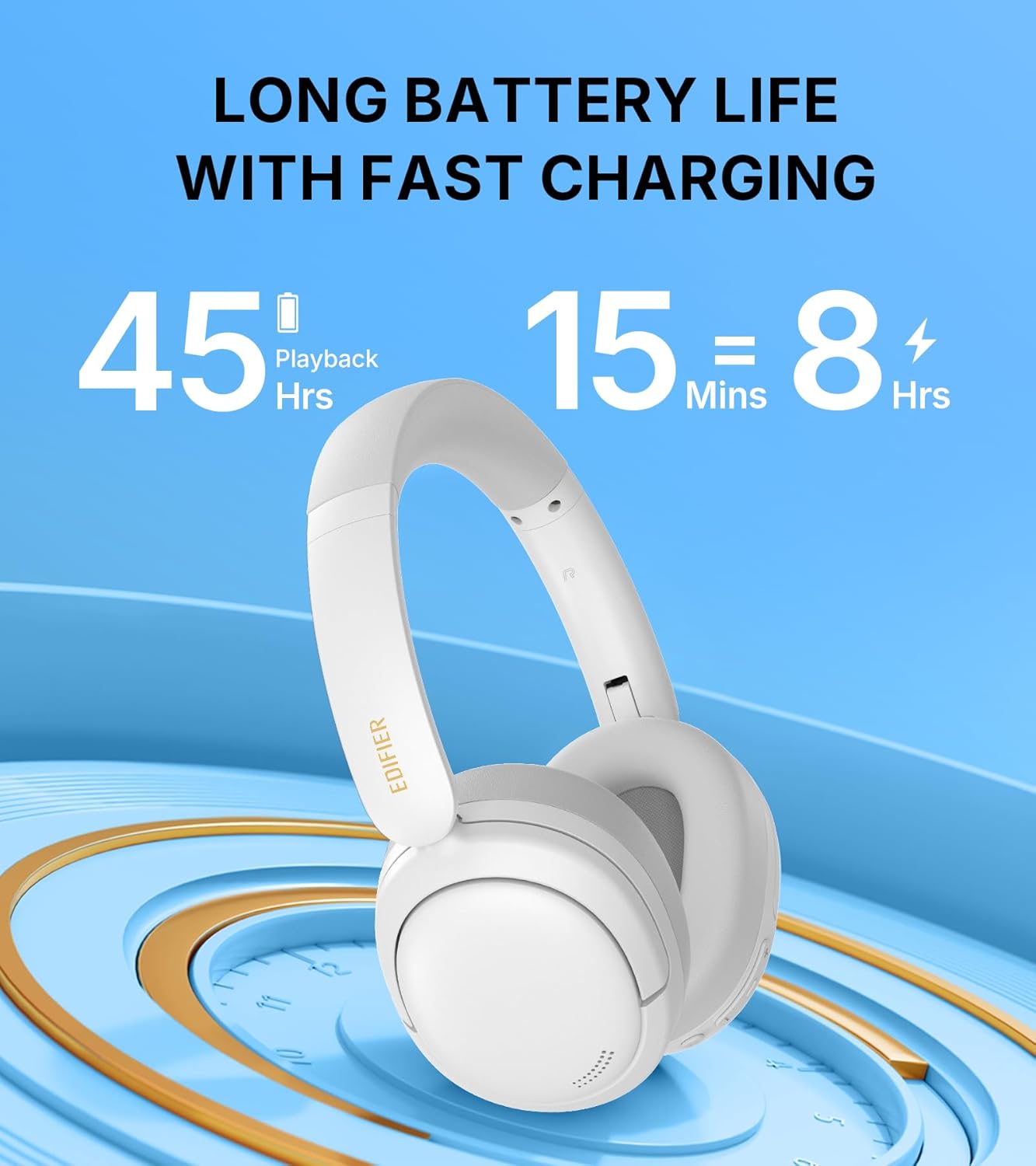 W800BT SE Wireless Over-Ear Bluetooth 5.4 Headphones - AI Call Noise Cancellation - 45H Playtime - Fast Charging - Dual Device- Game Mode - Foldable - White