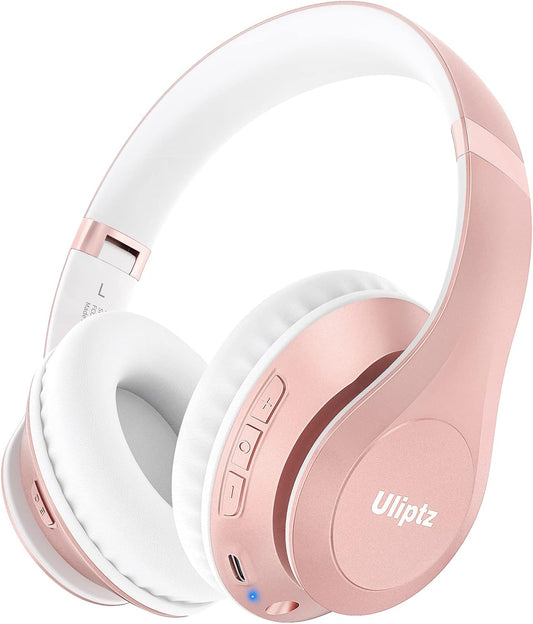 Wireless Bluetooth Headphones, 65H Playtime, 6EQ Sound Modes, Hifi Stereo over Ear Headphones with Microphone, Foldable Bluetooth 5.3 Headphone for Travel/Office/Cellphone/Pc (Rose Gold)