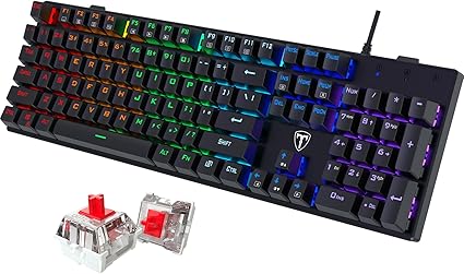 Wireless Mechanical Keyboard, Triple Mode 2.4G/Usb-C/Bluetooth Gaming Keyboard, 104 Keys Programmable, Customize RGB Backlit, Red Switch, Bicolor PBT Keycaps, Rechargeable Wired Keyboard for Laptop PC