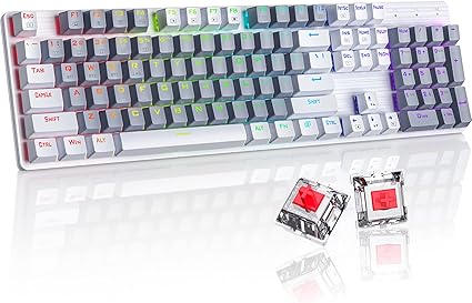 Wireless Mechanical Keyboard, Triple Mode 2.4G/Usb-C/Bluetooth Gaming Keyboard, 104 Keys Programmable, Customize RGB Backlit, Red Switch, Bicolor PBT Keycaps, Rechargeable Wired Keyboard for Laptop PC