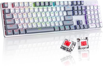 Wireless Mechanical Keyboard, Triple Mode 2.4G/Usb-C/Bluetooth Gaming Keyboard, 104 Keys Programmable, Customize RGB Backlit, Red Switch, Bicolor PBT Keycaps, Rechargeable Wired Keyboard for Laptop PC