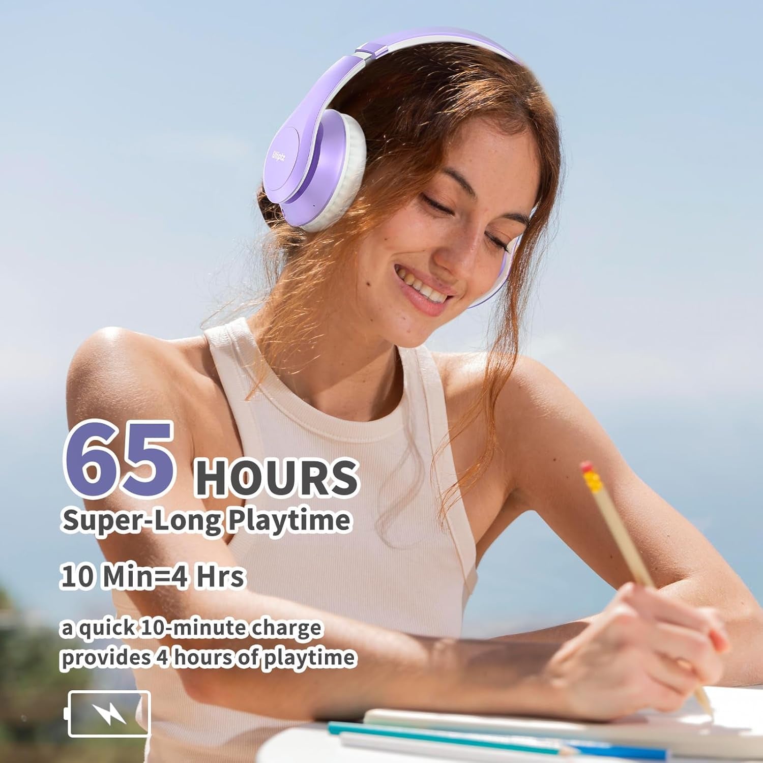 Wireless Bluetooth Headphones, 65H Playtime, 6EQ Sound Modes, Hifi Stereo over Ear Headphones with Microphone, Foldable Bluetooth 5.3 Headphone for Travel/Office/Cellphone/Pc (Purple)