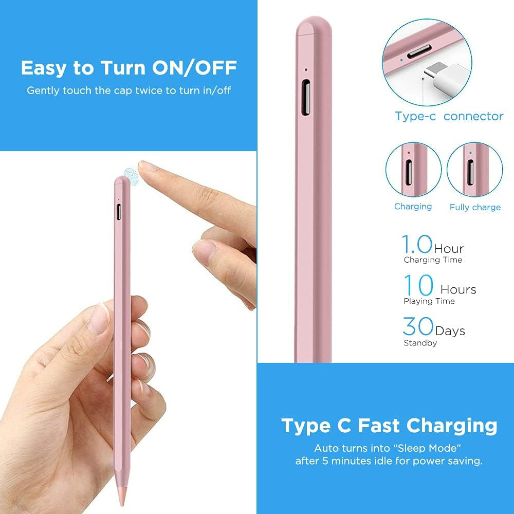 2nd Gen Pencil for iPad 2018-2024, 0.5H Fast Charging, Tilt Sensitivity Palm Rejection Stylus Pen (for iPad Air 3/4/5, iPad Mini, iPad 6/7/8/9/10, iPad Pro 11in 1/2/3/4, iPad Pro 12.9in 3/4/5/6)